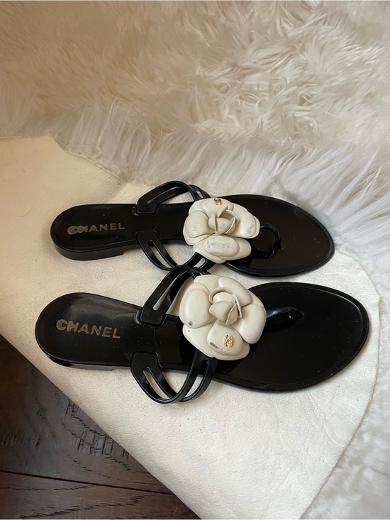 CHANEL Shoes - Authentic CHANEL Coco Camellia Sandals black Jelly Flip Flops Women